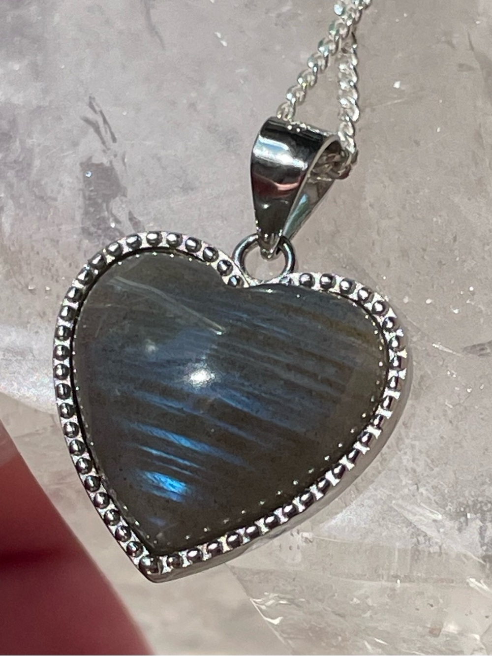 Heart-Shaped Labradorite Pendant Necklace in 925 Silver